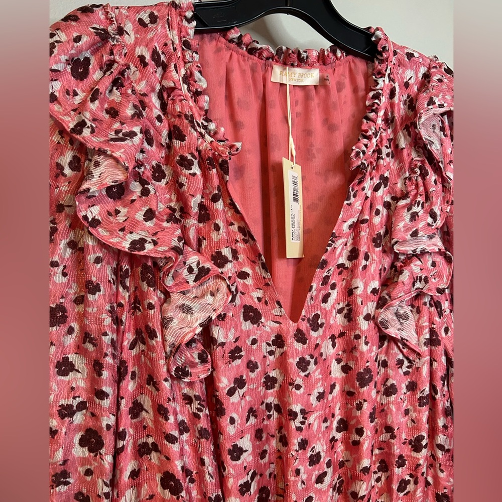 Ramy Brook Pink Floral Long-Sleeve Smocked Waist Mini Dress - Picture 4 of 11